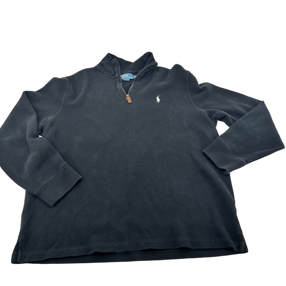 Polo Ralph Lauren Mens XL Black 100% Cotton Quarter‎ Zip Pullover Sweater Logo